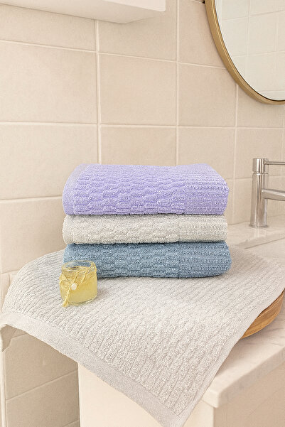 Teksev Набір з 3 рушників для рук і обличчя Grid – 50x90 см, 100% бавовна, м'яка текстура, плетений візерунок.