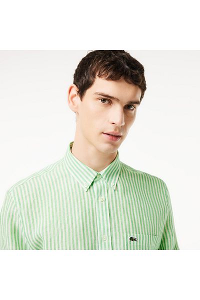 Lacoste Regular Fit Striped Linen Shirt - CH6985-00-IRB