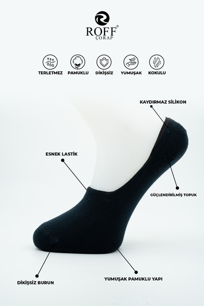 ROFF ÇORAP Roff Cotton Men's Ballerina Socks Seamless Invisible Anti-Slip Silicone Pack of 9