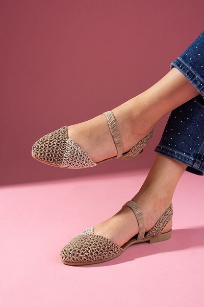 FUGA MODA Finex Mink Beige Double Color Closed Front Knitwear Knitted Elastic Sandals