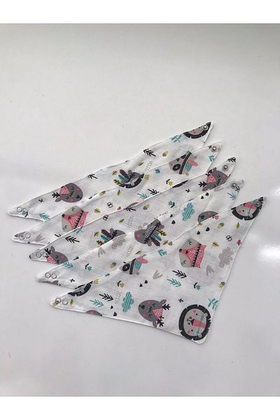 Jaju Baby 5 Pieces of 100% Organic Cotton Double Layer Mixed Lion Muslin Fabric with Two Snaps Baby Drool