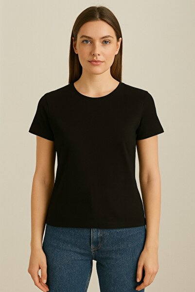 BEGBOR LİNGERİE تي شيرت أساسي أسود بأكمام قصيرة للسيدات