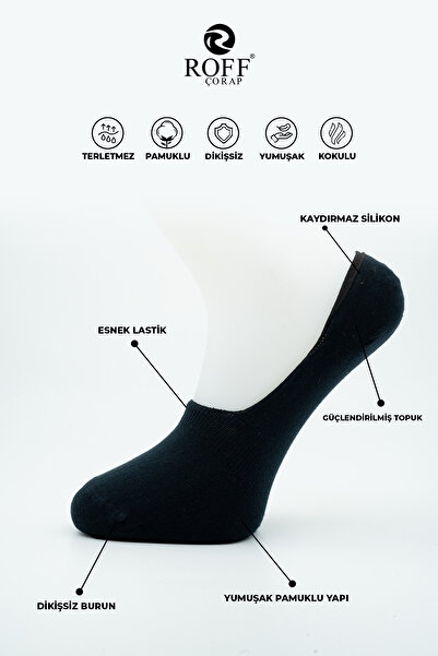 ROFF ÇORAP Roff Cotton Men's Ballerina Socks Seamless Invisible Anti-Slip Silicone Pack of 9