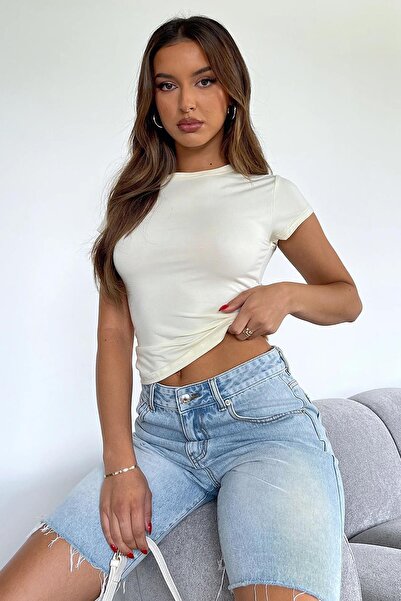 Seeh Ecru Γυναικείο Basic εφαρμοστό T-Shirt SH272