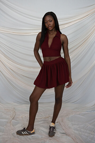 ŞEBNEM GÜNAY Burgundy Skirt with Shorts