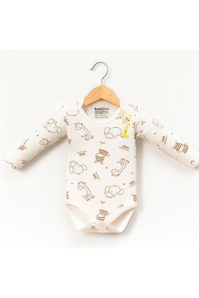 mini mia Baby Badi 0-36 Months |   Report Fabric |   Snap Fastener & Long Sleeve |   Cotton Zoo Pattern