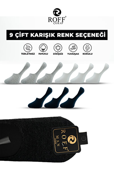 ROFF ÇORAP Roff Cotton Men's Ballerina Socks Seamless Invisible Anti-Slip Silicone Pack of 9