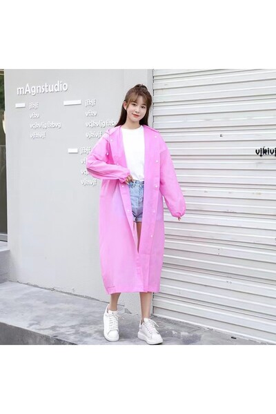 Flippy Rain Poncho for Adults 150-180 cm, EVA, Waterproof, Wind-Resistant, Snap Closure, 140 g, Pink