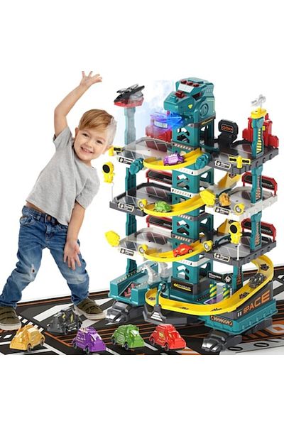 indiggo Electric Track and Parking Playset with 92 Pieces DinoTrack Green