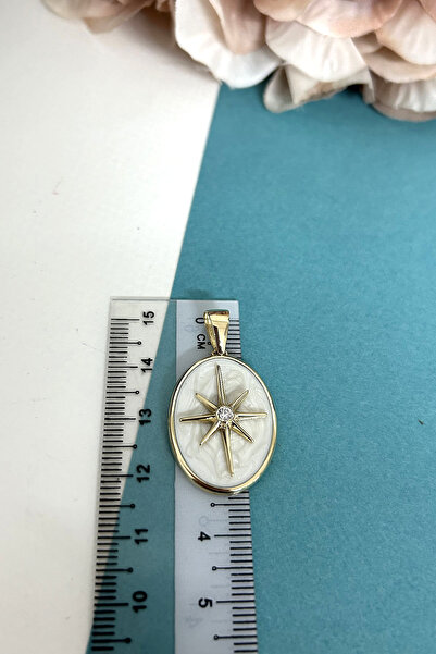 Aslı Gold Kuzey Yıldızı Oval Madalyon Mineli Altın Kolye Ucu (UC0196)