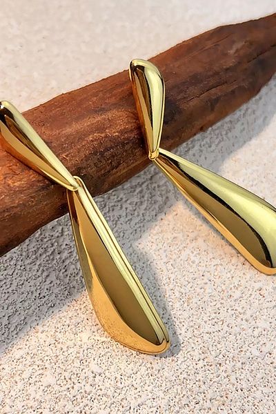 Vitastyle 316L Steel Gold Color Drop Model Asymmetric Design Hanging Earring