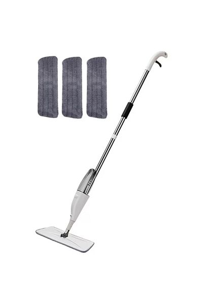 Blasko Mop Pro cu Spray, Cap Rotativ, 3 Lavete Microfibra, Rezervor 400ml, Alb