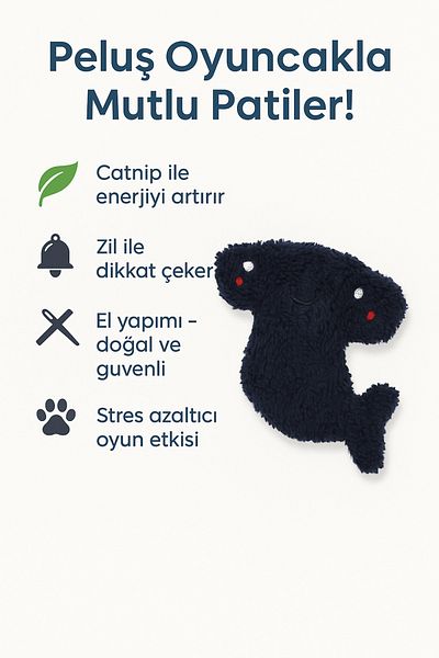 Lazy Paws Cat Toy with Catnip and Bell, Stress Reliever, Relaxing Playmate - Navy Blue Hammer Head