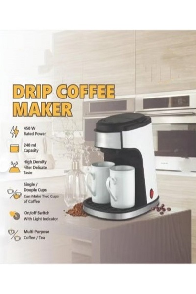 Generic Coffee Maker – 450W, 240ml, Dual Cup Brewing Machine for Coffee and Tea | Electric Filter Brewer