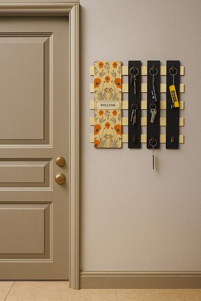 karbonsoft Wooden Flower Patterned "Welcome" Written Door Entry Keychain Hanger Keychain Holder 9 Hooks