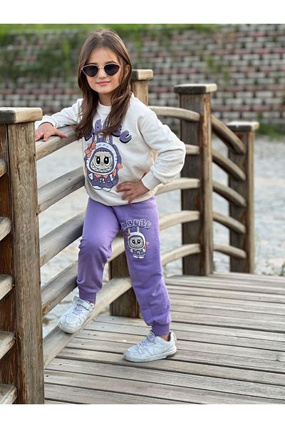 KGN GİYİM Girl's Seasonal Bottom Top Tracksuit Set Cotton