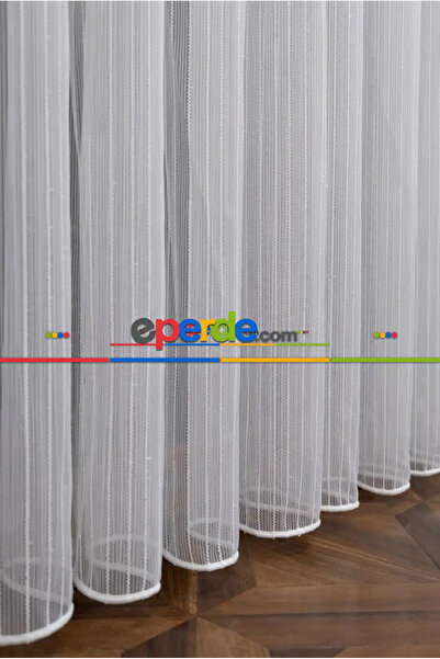 eperde Simli Çizgili Tül Perde-ekru- Kurşunlu Tül Sık Pile 140x242
