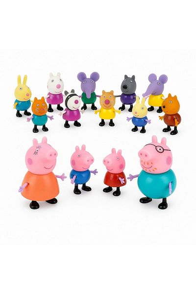 ANGMAD Set 14 figurine Peppa Pig: familia Peppa Pig si prietenii