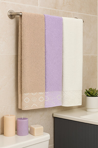 Teksev Набір з 3 рушників для ванної кімнати з візерунком «Око» – 100x150 см, 100% бавовна, м'яка текстура, з візерунком.