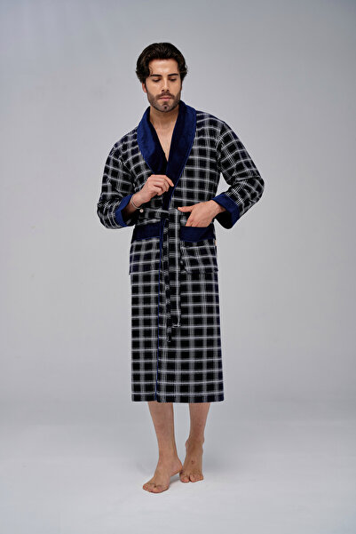 Nuşa Стильний картатий жакардовий бамбуковий бавовняний халат для чоловіків