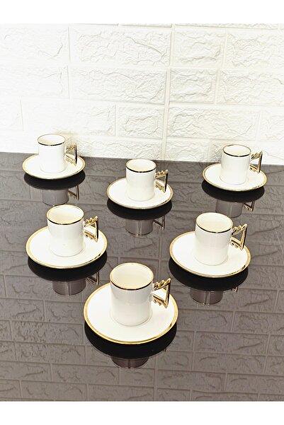 atabey home 6 Person Porcelain Cup Set Titanium Real Gold Plated