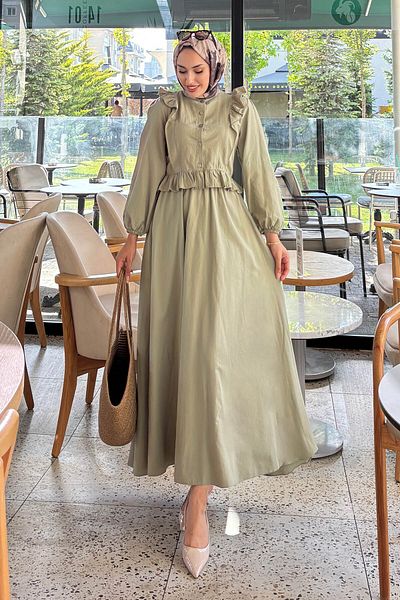 Tesettür Diyarı Women's Tricot Fabric Ruffled Hijab Suit
