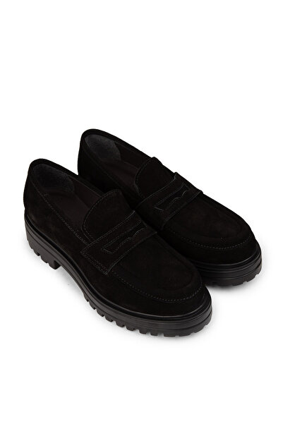 Deery Kadın Hakiki Süet Siyah Loafer Ayakkabı