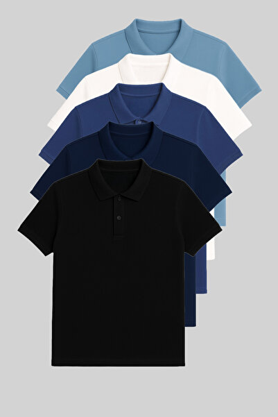 MAXIMILLIAN Men's slim fit polo collar t-shirt 5-piece baby blue-white-indigo-navy-black