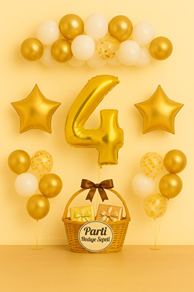 parti hediye sepeti Σετ μπαλονιών γενεθλίων 1 έτους με χρυσά αστέρια |   Λευκ...