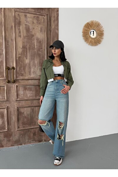 Zeo Basic Dámské široké džíny s vysokým pasem a širokými nohavicemi, modrá barva