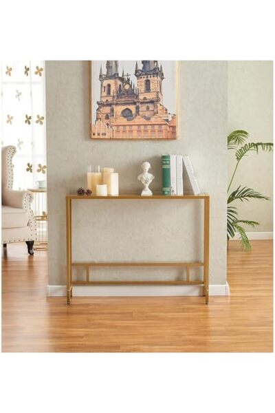 genric FFD Modern Glass Console Table: Sleek Design, Tempered Glass Top, Metal Frame Entryway Table