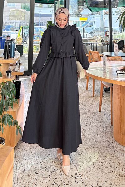 Tesettür Diyarı Women's Tricot Fabric Ruffled Hijab Suit