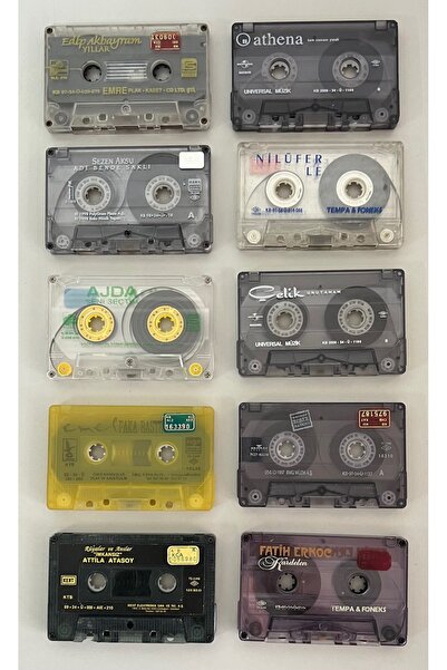 KervanPlak 10 Tane Türkçe Kaset Lotu Kartonetsiz (Edip Akbayram, Emel,Ajda,At...