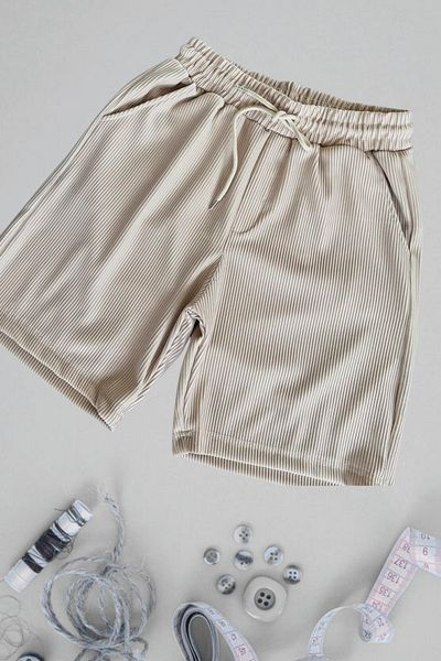 Ferhatlı Women's Men's Corded Shorts Ottoman Fabric Seasonal Lycra Lace-Up Shorts with Pockets