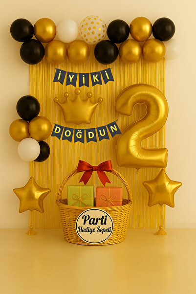 parti hediye sepeti Altın Taç Temalı Doğum Günü Seti | Siyah Gold İyi ki Doğd...