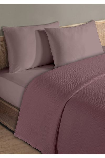 Evim 100% Natural Cotton 4 Layer Muslin Luxury Single Pique Set Dusty Rose160X230Cm
