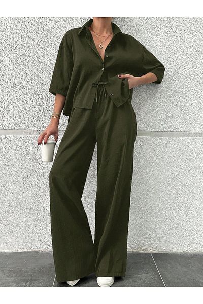 JESSE STORY Women's Wide Leg Pants Kupra Fabric Elastic Waist