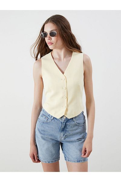 LC Waikiki New Season V-Neck Linen Look Women's Classic Vest - S5R853Z8