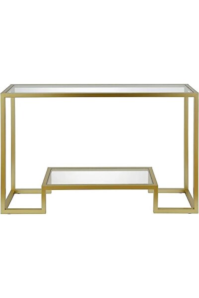 Generic FFD Metal Glass Console Table With Clear Glass Shelves and Metal Frame