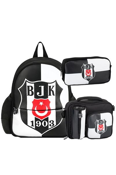 Beşiktaş Geantă pentru grădiniță din piele artificială imprimată cu logo 1903 cu 2 compartimente + cutie de prânz + suport pentru stilou