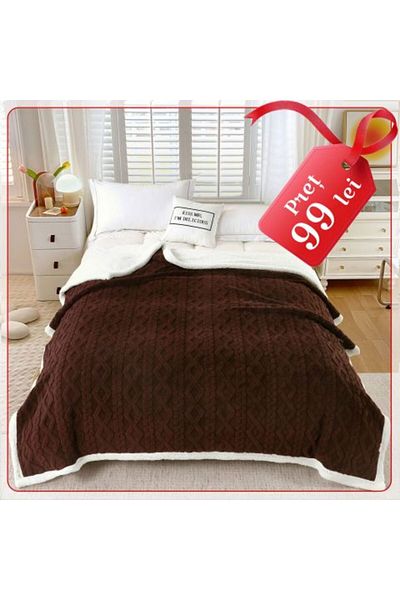 Ralex Patura cu blanita model tip Tricot, pentru pat dublu 200 x 230 cm, Maro