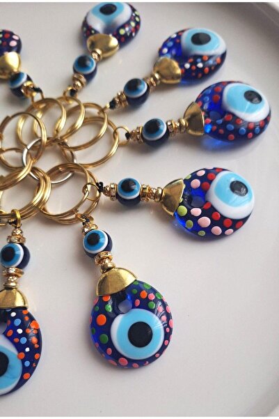 Svc Aksesuar هدية 10 قطع سلسلة مفاتيح مطرزة بالعين الشريرة مقاس 9.5 سم