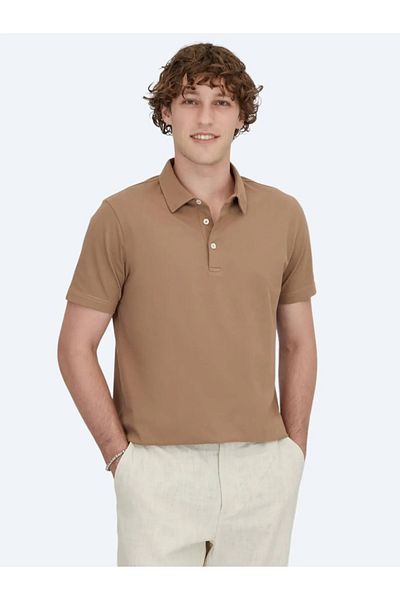 Kip Brown Polo Neck Cotton Blend T-Shirt