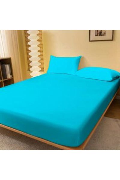 Ralex Set husă pat și fețe perne tricot jerse bumbac 100%, pentru saltea de 140 x 200 cm Turcoaz