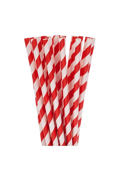 Paper Straws Paper Straws, white with red stripes, 100pcs/set, 197 x 6mm