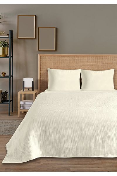Evim 100% Natural Cotton 4 Layer Muslin Luxury Single Pique Set Ecru 160X230Cm