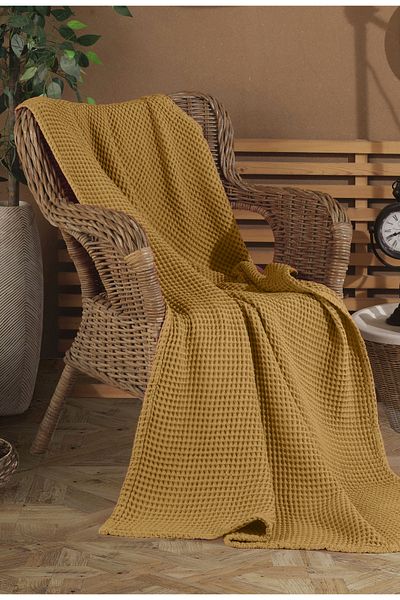 destinyhometex Waffle Pattern Fringeless Sofa Cover/Tv Blanket 100X200Cm