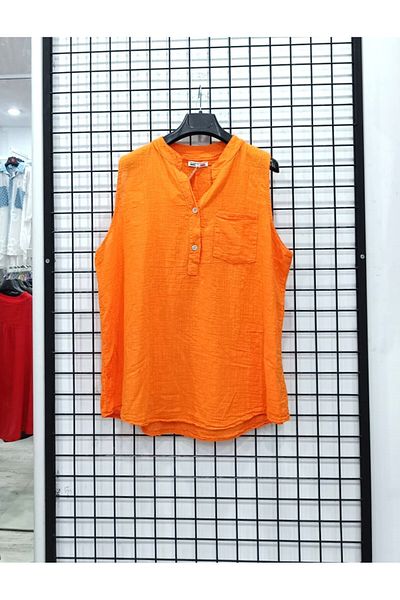Butik Şans Solid Color Pocket Detail Zero Sleeve Italian Blouse