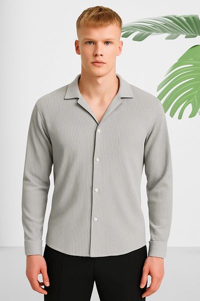 Ferhatlı Men's Corded Shirt Ottoman Fabric Lycra Seasonal Long Sleeve Shirt