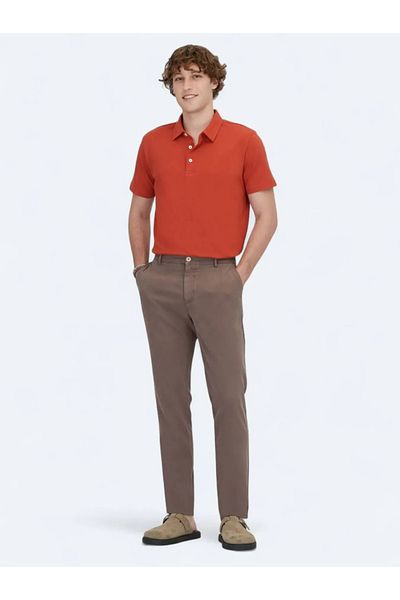 Kip Cinnamon Polo Neck Cotton Blend T-Shirt